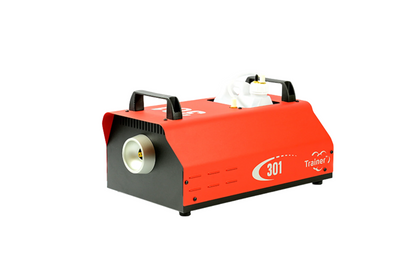 Red portable smoke Trainer machine model 301 with black handles and fluid tank, designed for fire and safety training exercises.