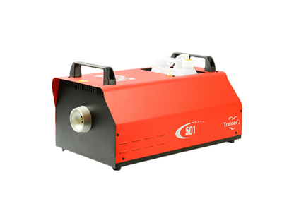 Red portable smoke Trainer machine model 501 with black handles and fluid tank, designed for large-scale fire and safety training exercises.